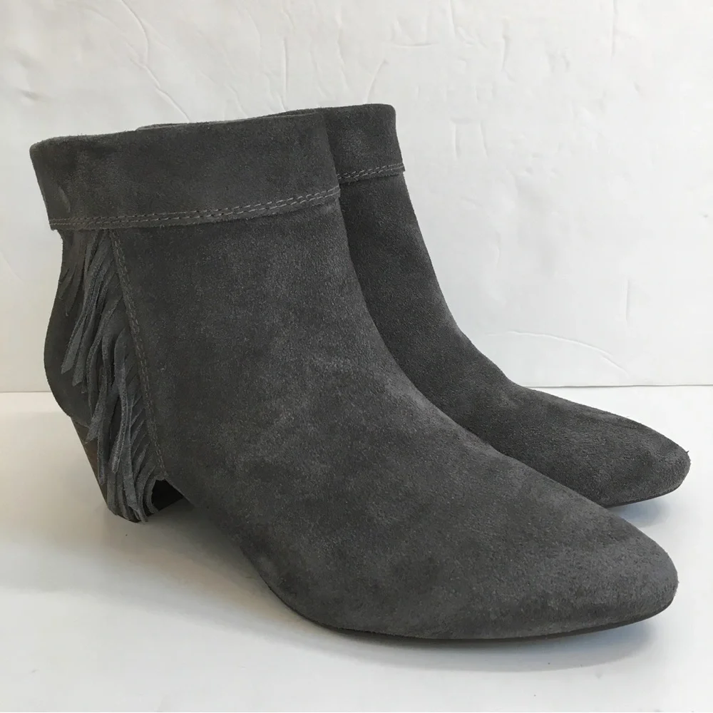 Lucky Brand Zakina Side Fringe Gray Leather Ankle Bootie